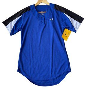 New! EVOSHIELD E601 Blue Performance Short Sleeve 2-Button Placket Pullover Jers
